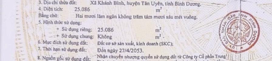 Bán nhanh 2.5 ha đất skc tân uyên tp hcm