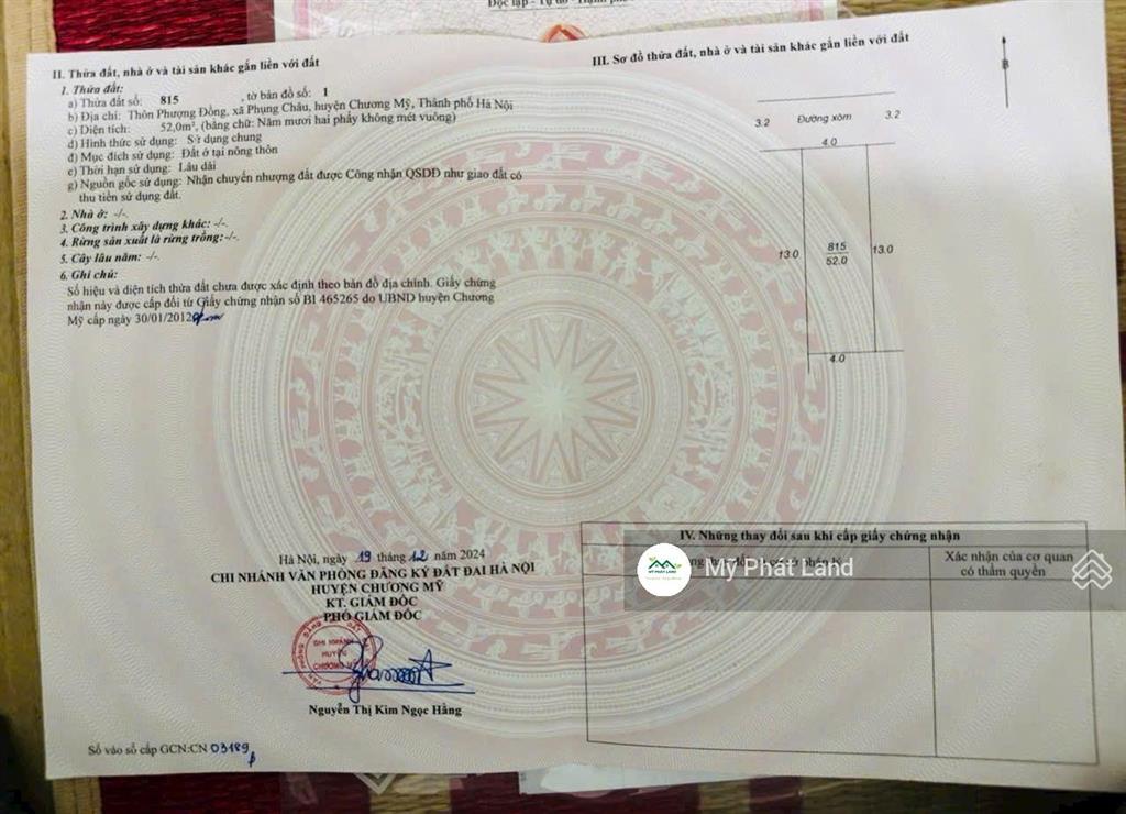 Bán lô đất phụng châu, dt 52m2, mặt ngõ 3.2m, đường thông, 100m ra trục chính, giá chỉ 3.75 tỷ