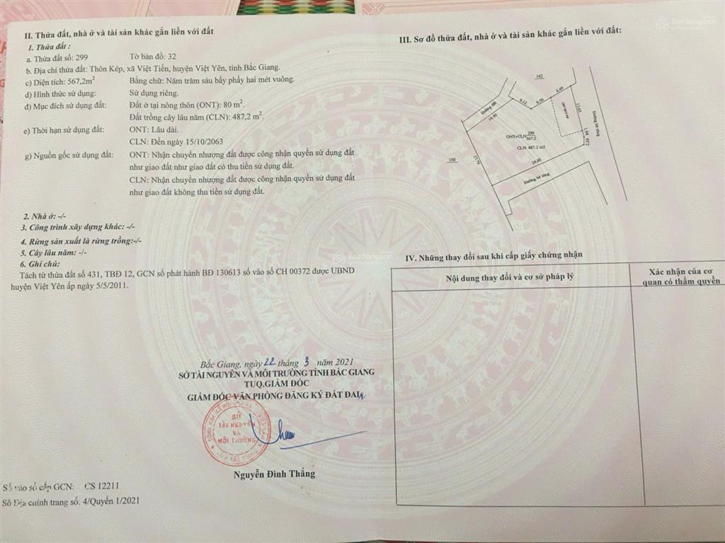 Bán lô đất thổ cư + cln siêu đẹp thôn kép, việt tiến, việt yên, 567,2m2 chỉ hơn 4 tỷ