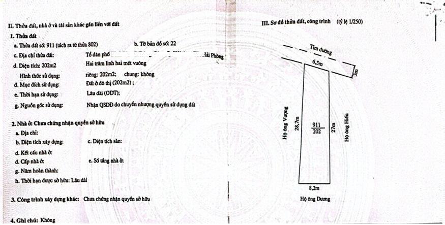 Bán đất nằm tại mặt đường trên đường ở đình vũ, tràng cát, hải an, hải phòng, diện tích rộng 202m2.