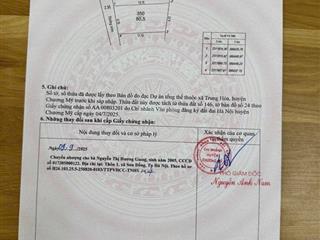 Cc mình cần bán 80.5m đất vuông vắn ở phú nghĩa chương mỹ, ô tô vào đất. 1.95 tỷ có tl. mt hơn 5m