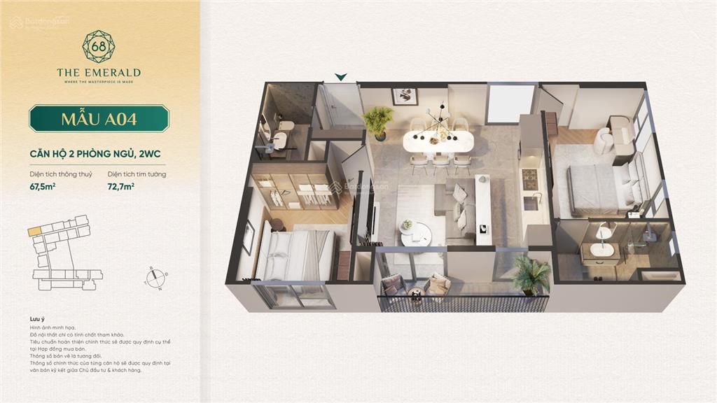 Bán gấp cc the emerald 68, 2pn, 62m2, 2,7 tỷ, thuận an, bình dương