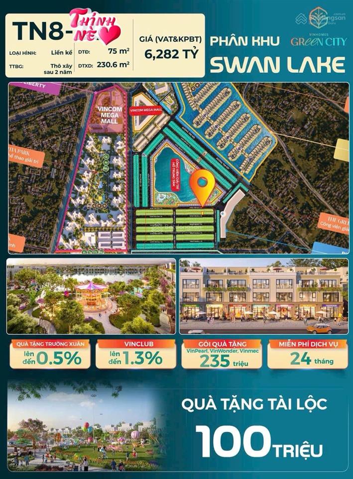 Với số chỉ từ 600tr sở hữu liền kề 75m2 tại vinhomes green city. cách tt hành chính mới 300m