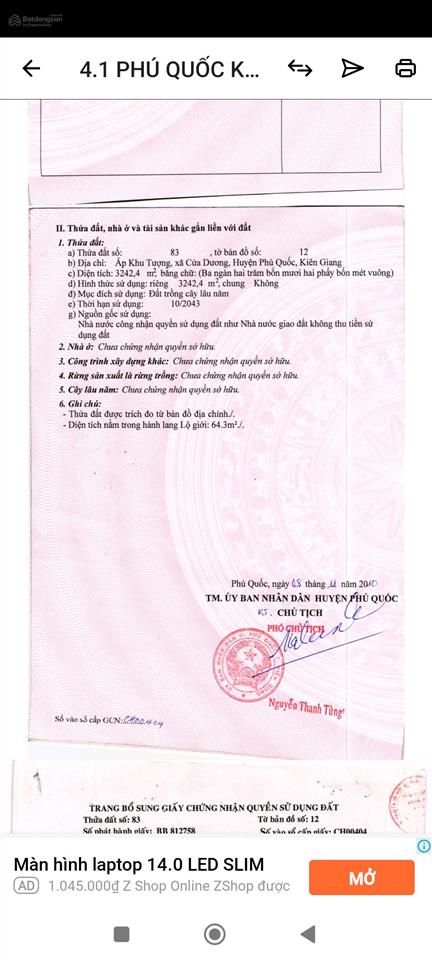 Bán lô đất mặt tiền đường dương đông bãi thơm, giá ngộp  0938 191 ***