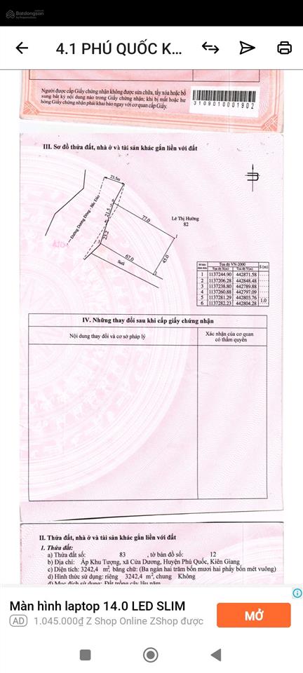 Bán lô đất mặt tiền đường dương đông bãi thơm, giá ngộp  0938 191 ***