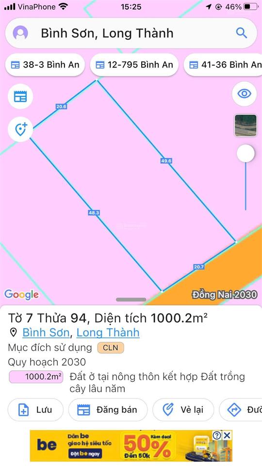 Bán đất mt cầu mên xã bình sơn long thành 1000.2m2, giá 8,7 tỷ