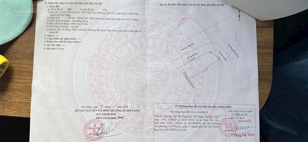 Bán lô góc 2 đường 7,5m đường việt bắc và kim đồng dt 168m2(9,5m x 21,3m) giá 9ty5.