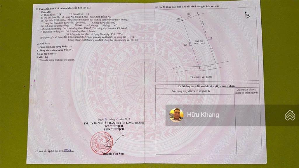 Xã long an  1 sẹc 51b  dt 1208m2 tc 300m2  đường nhựa 7m xe tải  thích hợp kho bãi  lưu trú