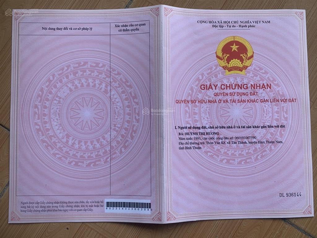 Bán đất 1010,3m2 tại tân thành, hàm thuận nam, bình thuận, giá 1,5 tỷ