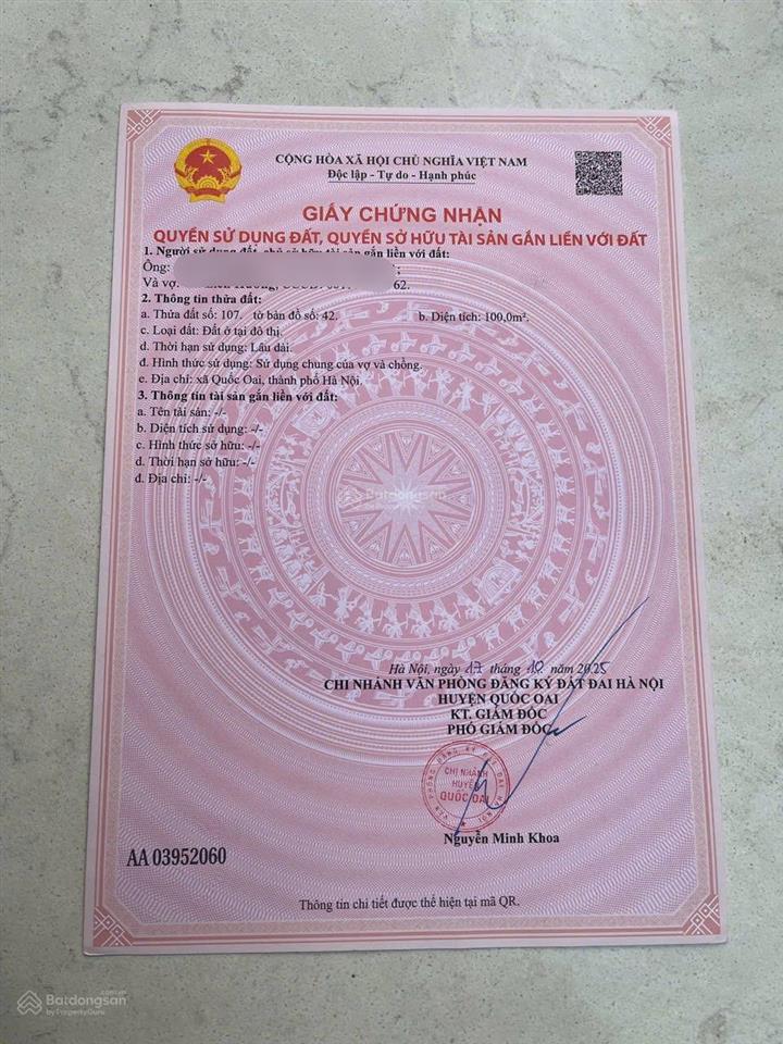 Đất trung tâm thị trấn quốc oai (xã quốc oai) ngay ga metro văn cao và bệnh viện sản nhi trung ương