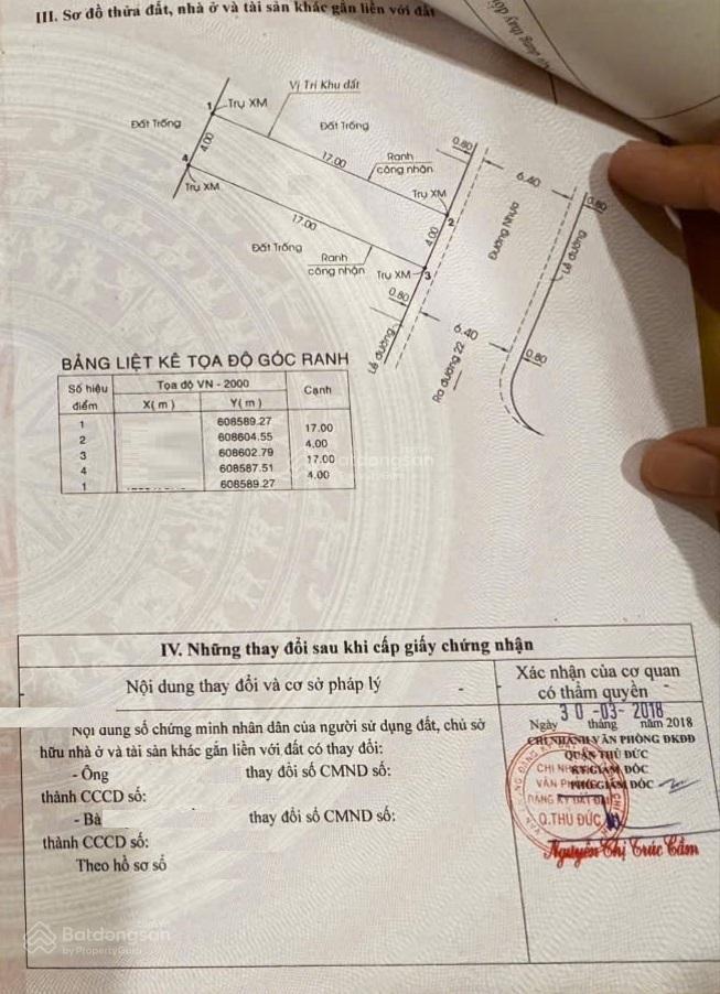 Đất mặt đường 3 xe hơi tránh nhau đường 22 p. linh đông 800m đến phạm văn đồng 650m đến vành đai 2