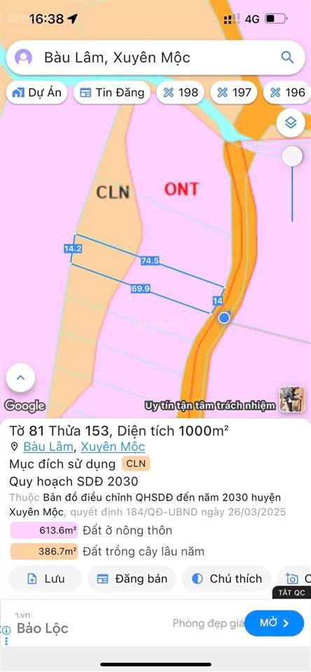 Chủ cần bán lô đất xã bàu lâm, 1000m2 phủ hồng, sổ hồng, giá đầu tư, 790tr.  0943 138 ***