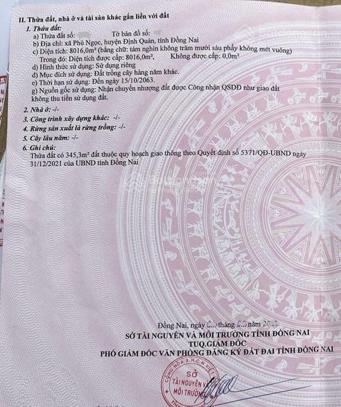 Định cư cần bán gấp 8016m2 giáp suối lớn cách quốc lộ 20 3km khu dân cư phú ngọc, chỉ 1tỷ7