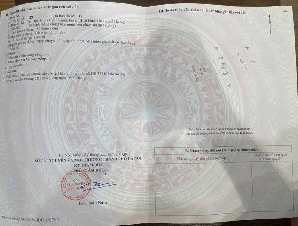 Bán lô đất 54m2 tái định cư Vân Canh ngay cạnh đường Vành Đai 3.5 đối diện công viên giá hợp lý