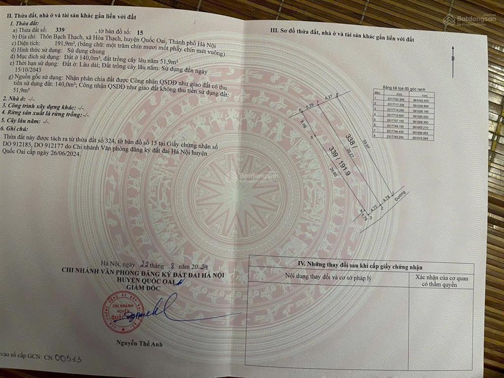 Cc bán 191,9m2 (thổ cư 140m2)giá chỉ 2,7 tỷ gần hồ, gần trục chính liên huyện hòa thạch quốc oai