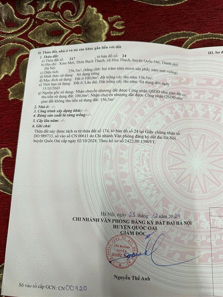 Chính chủ bán đất đẹp! gần trung tâm xã hòa thạch quốc oai hà nội. dt 256,5m2 tc 100m giá 4,1 tỷ