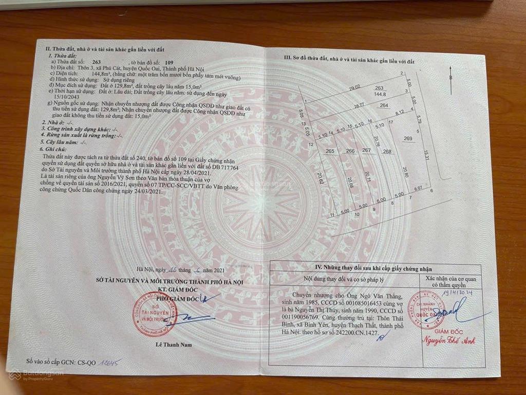 3.2 tỷ có 144,8m2 thổ cư 129,8m2(gần full thổ cư)tại thôn 3 xã phú cát tp hn giá đầu tư cực tốt