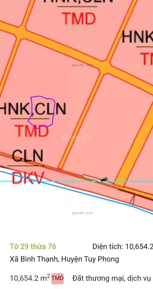 Cần bán 10,654m2 đất khu vực xã bình thạnh, huyện tuy phong
