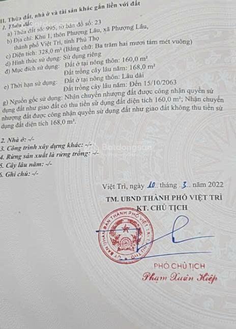 Bán đất khu 1, xã phượng lâu thành phố việt trì