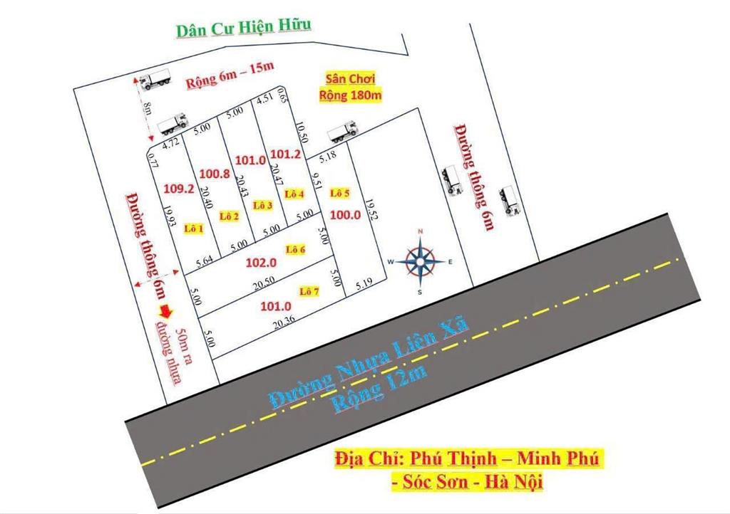 Mở bán 7 lô đất siêu phẩm giá f0 mặt đường container đỗ cửa tại phú thịnh, minh phú, sóc sơn