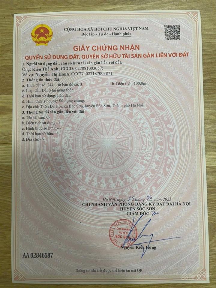 Bán đất tại xã bắc sơn, sóc sơn, hà nội, giá 675 triệu, diện tích 100m2, view đẹp