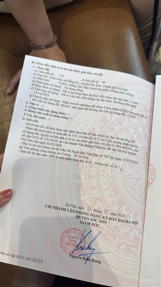 Đất thổ cư tại xã hồng kỳ, sóc sơn, hà nội, 1,175 tỷ, 72m2, bao đẹp giá ưu đãi