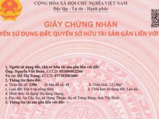 Chỉ 590tr có ngay 123,9m2 đất thổ cư, shr, tại đường dt 787, trảng bàng, tây ninh, đường vào 8m.