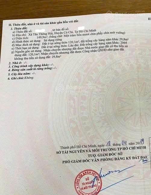 Vip bán lô đất thổ cư 150m2 ( 5x30 ) ngay suối lội, tân thông hội, củ chi, gía chỉ 1.3 tỷ