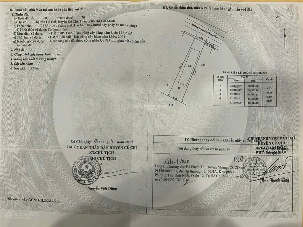 Bán đất tại nguyễn phong sắc, củ chi, 6,2 tỷ, 277m2 giá tốt