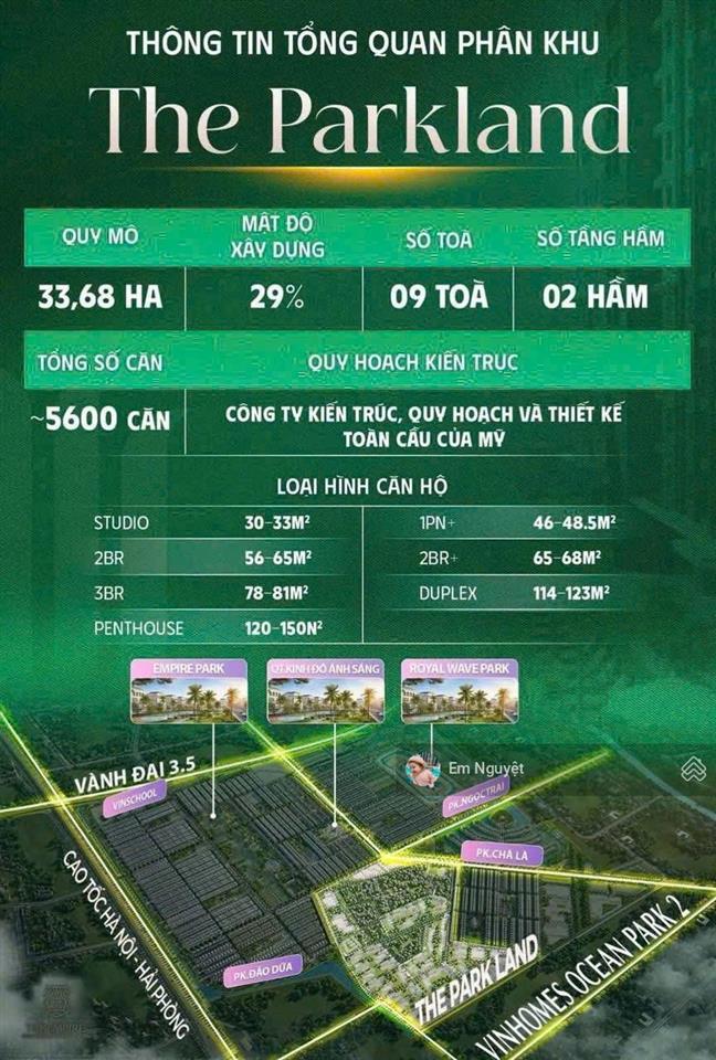 Booking sớm nhất dự án the parkland vinhomes ocean park2 giá chỉ từ 59tr/m2 ck trực tiếp 199 triệu