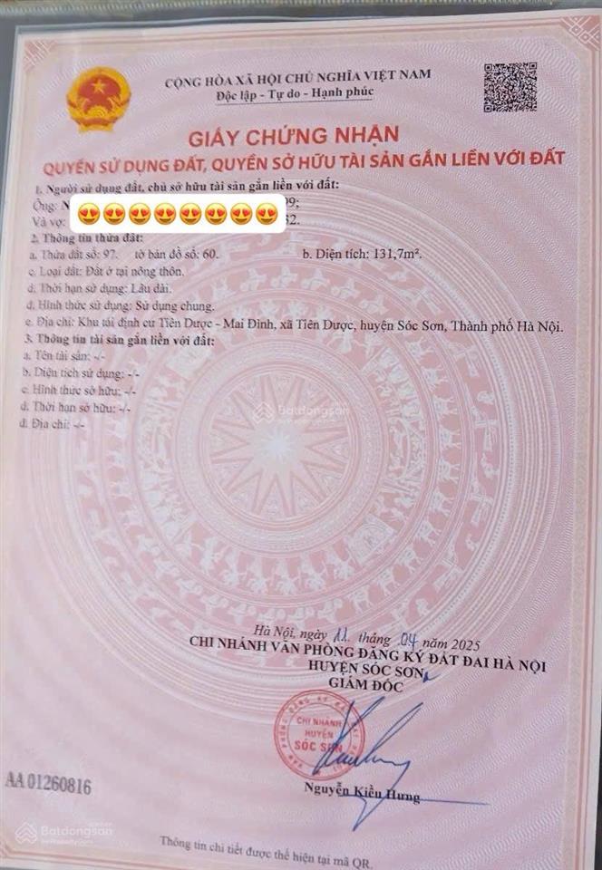 Bán 131,7m2 đất ở view hồ siêu đẹp tại xã tiên dược, nhiều tiện ích