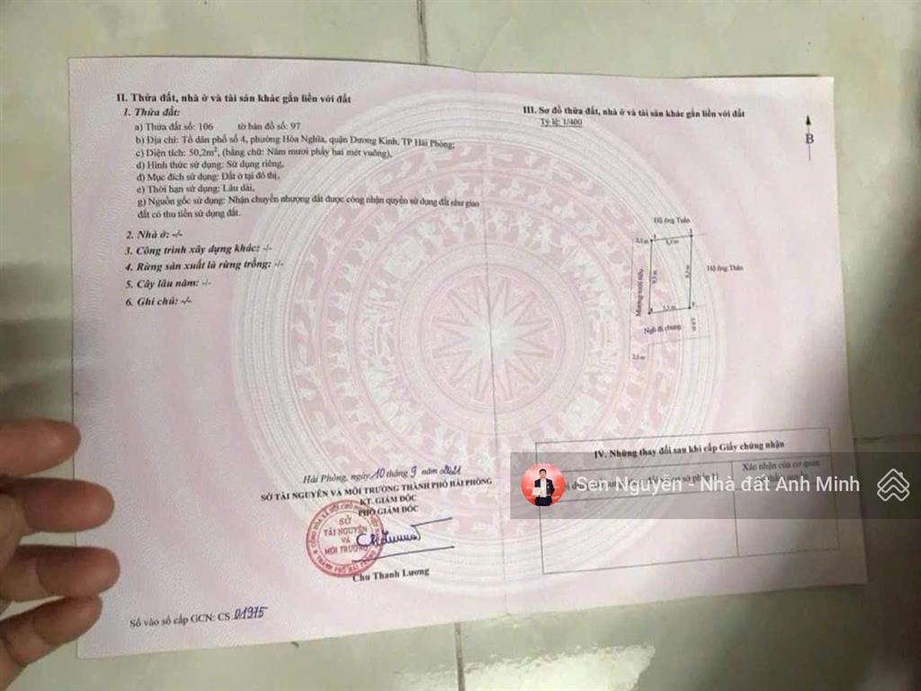 cần bán lô đất ngõ 4m ngay gần ubnd phường hoà nghĩa ngay gần dự án vinhomes dương kinh