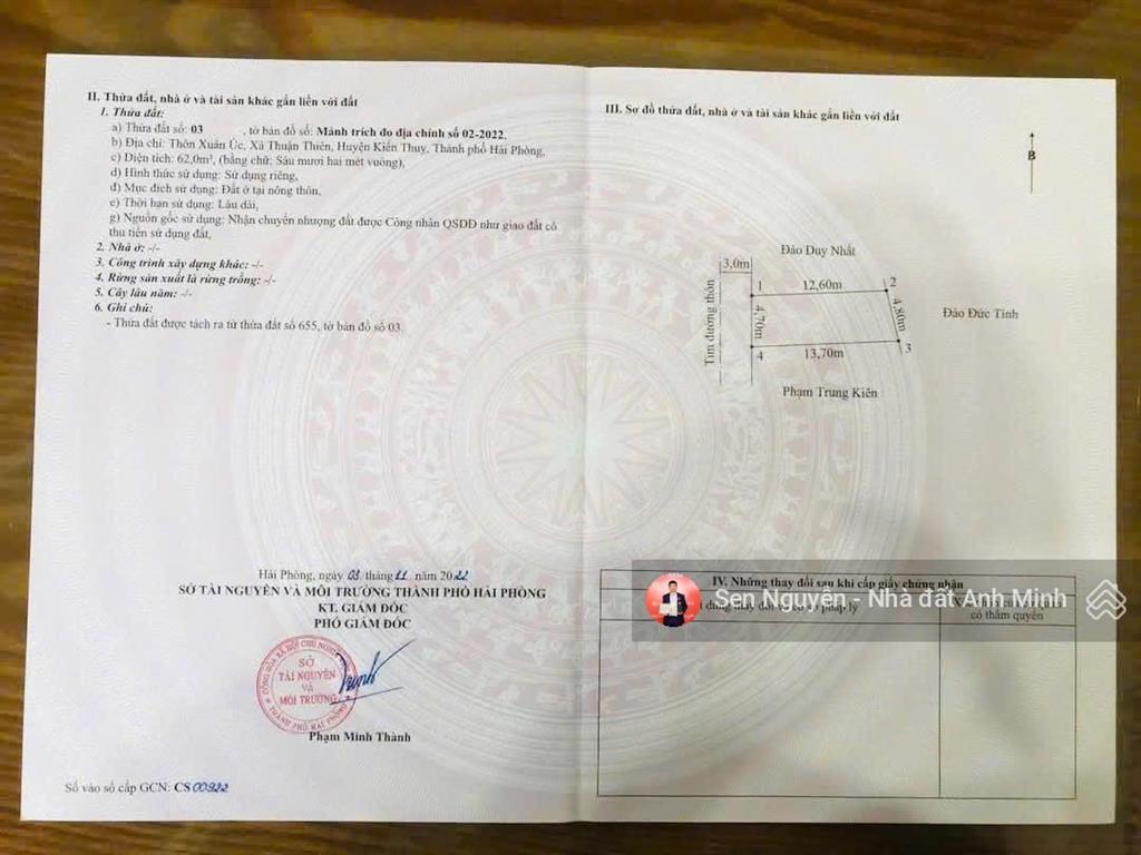 Lô đất mặt đường nhựa thuận thiên kiến thuỵ