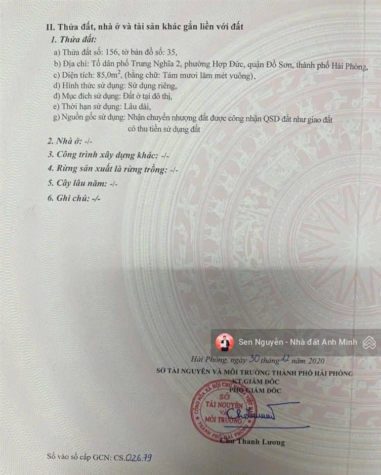 Bán lô đất trung nghĩa  hợp đức  đồ sơn  hải phòng  diện tích 85m2  ngang 5m