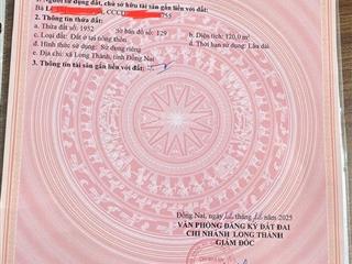 Bán đất 120m2 sổ thổ cư bình sơn, long thành 2.6 tỷ bao sang tên