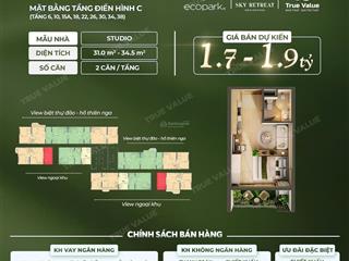 Mua trực tiếp cđt, đa dạng diện tích studio, 1pn. chỉ 25% vốn tự có, nh hỗ trợ 70%, miễn pql 12t