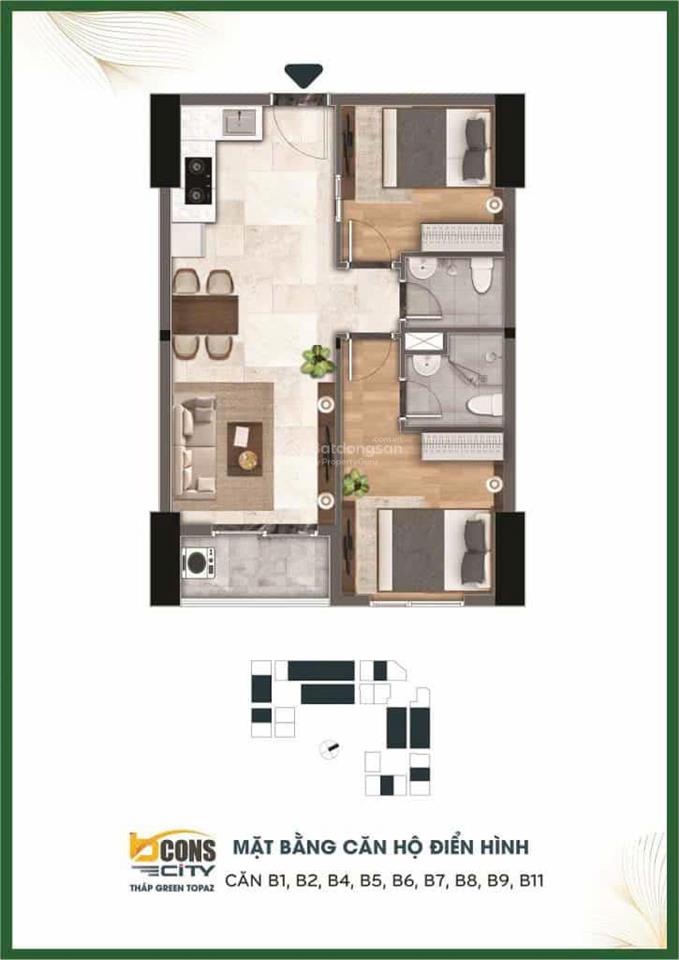 Bcons city  tháp green topaz căn 2pn 2wc giá 2,35 tỷ, tầng trung, view đẹp, có nh cho vay 70%