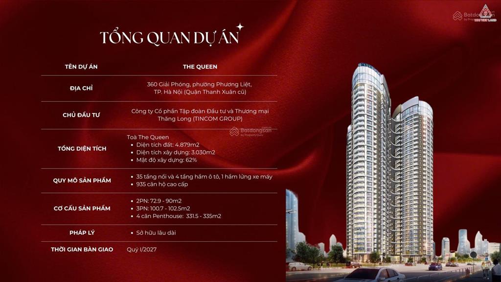 Mở bán chính thức dự án tòa cánh hoa the queen  360 giải phóng, đơn giá chỉ từ 95tr/m2