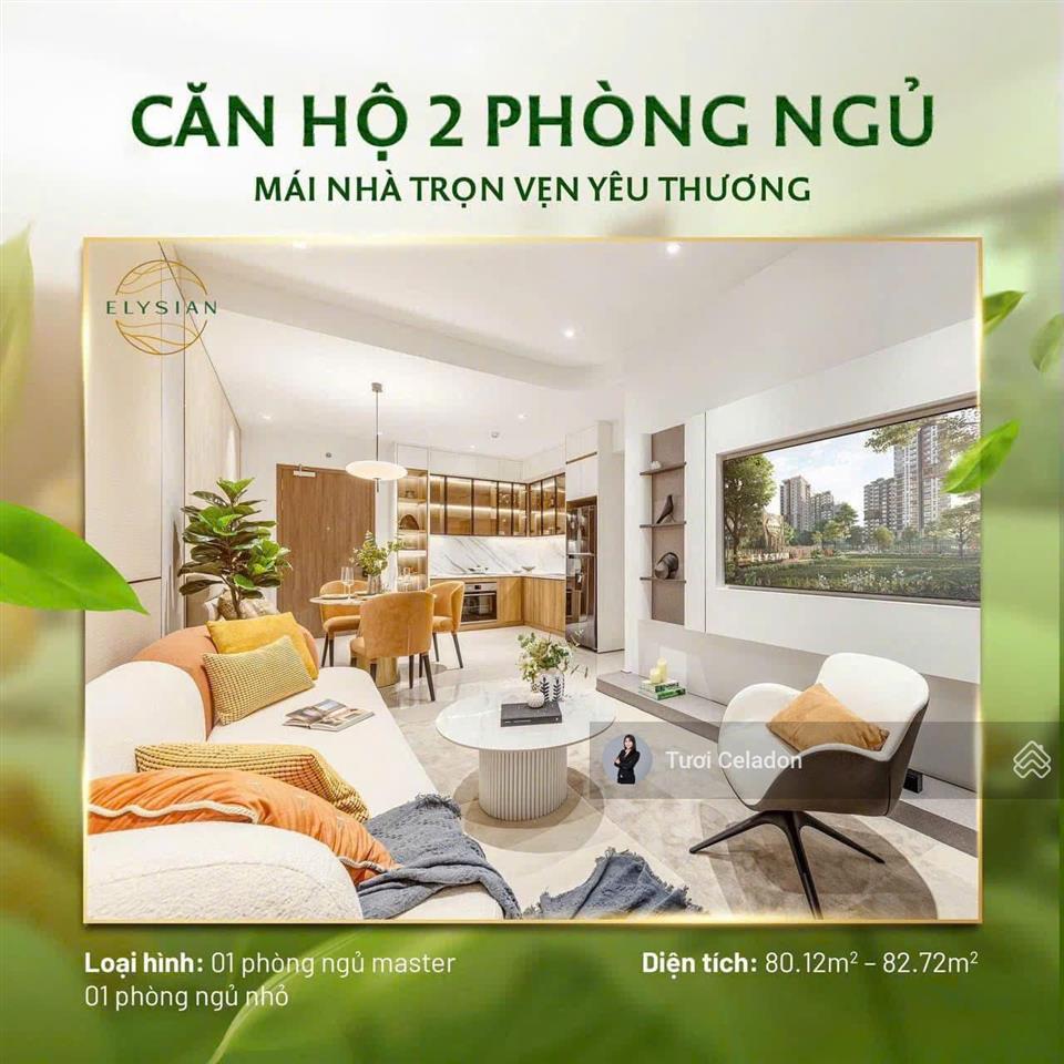 Elysian 2pn hướng đông view sông  giá 5tỷ671 miễn 5 năm pql