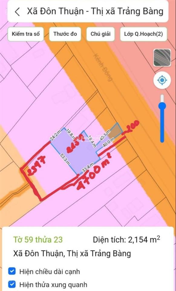 Bán đất khu dân cư mặt tiền kênh đông tây ninh, 4500m2, sẵn 300m2 thổ, full hồng, 4 tỷ 5