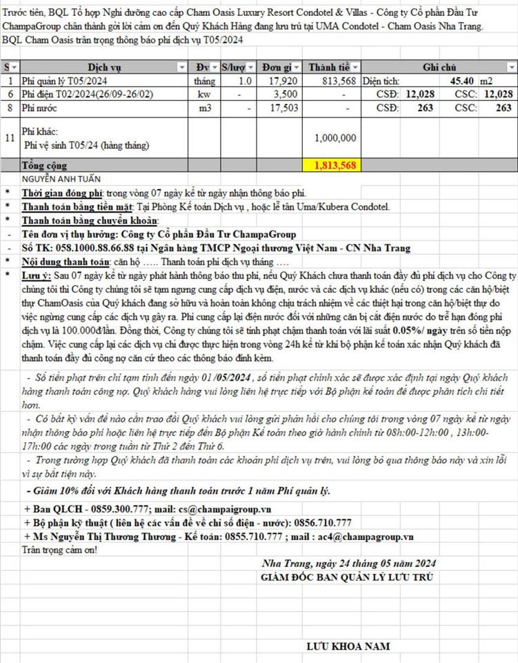 Chính chủ bán căn gcn lâu dài uma  champa, nha trang, tầng 5, 2pn bán nhanh tl