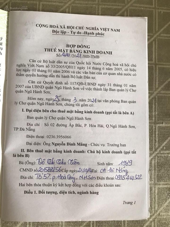 Cần chuyển nhượng hoặc cho thuê quầy ăn uống tại chợ non nước, hoà hải. nơi kinh doanh tốt. sầm uất