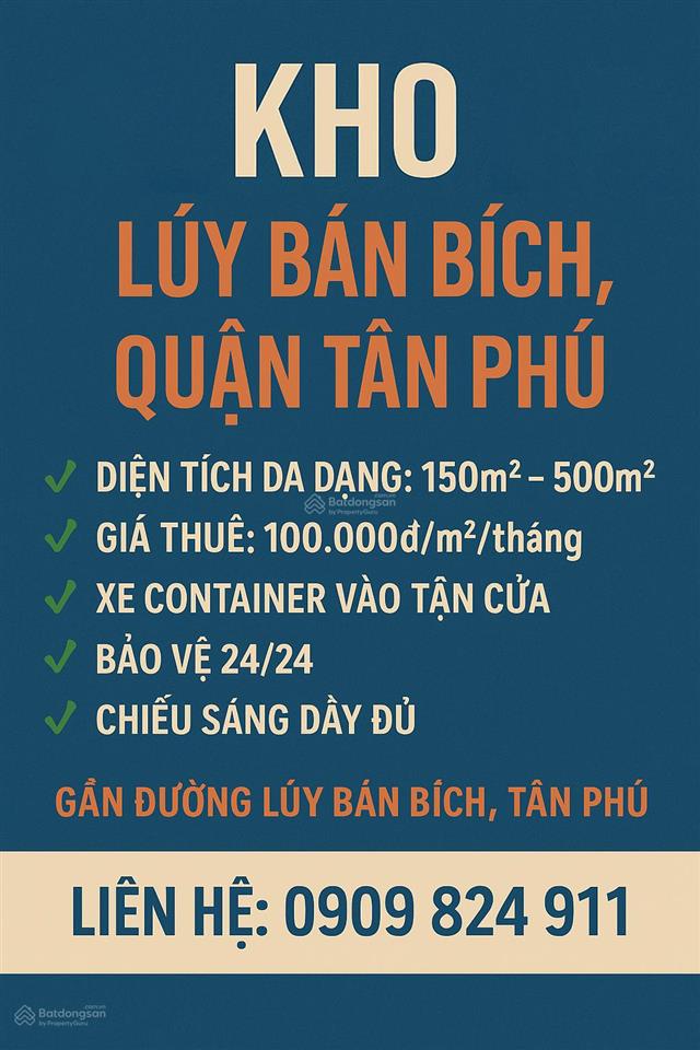 Cho thuê kho chứa hàng từ 550m2, lũy bán bích, tân phú