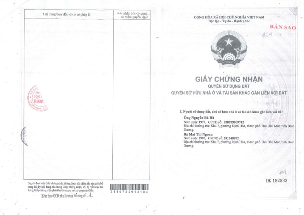 Qsdđ thửa đất số 459, tbđ 43, địa chỉ ấp sân bay, xã tân phong, huyện tân biên, tỉnh tây ninh