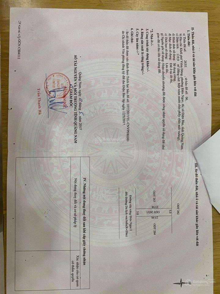 Bán lô mặt tiền đường dũng sĩ điện ngọc, 120m2, gần biển, giá 4.6tỷ