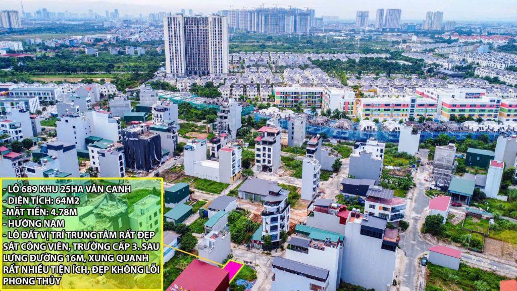 Bán Đất Vân Canh - Hoài Đức, 64m². Mặt tiền 4.78m nở hậu. Đường 11m có vỉa hè tiện k/doanh
