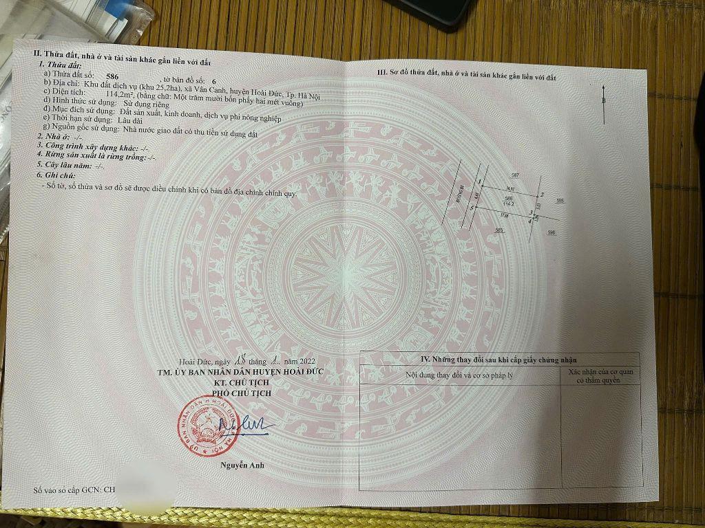 Bán Đất Vân Canh – Hoài Đức, 114,2m², Mặt tiền 6.5m, Đường 11m, vỉa hè 2.5m, Gần Công Viên