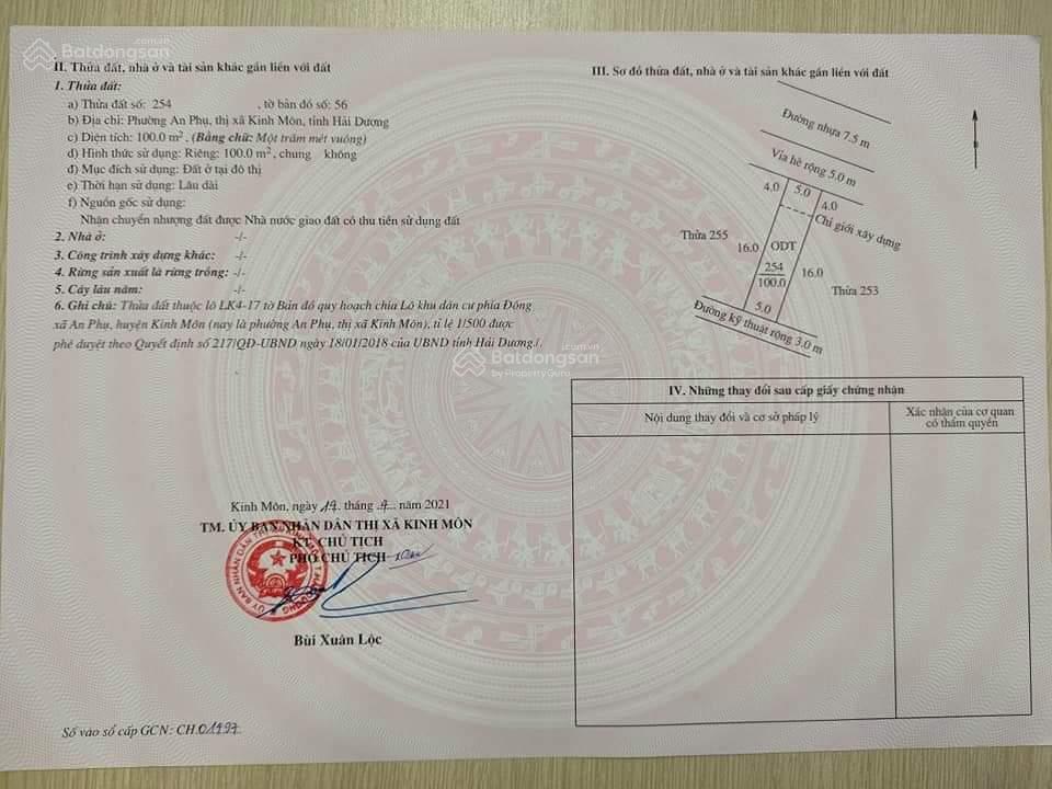 Bán đất đẹp 22 triệu/m2 khu đt đông an phụ, cổ tân, p. an phụ, tx kinh môn, hải dương