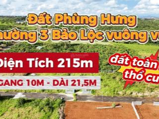 Bán gấp đất đẹp phùng hưng  full thổ cư  vuông vức  ngay trung tâm phường 3 bảo lộc