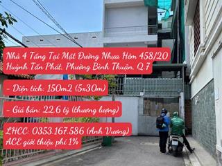 Chính chủ bán nhà 4 tầng tại mặt đường nhựa hẻm 458/20 huỳnh tấn phát, phường bình thuận, q.7, hcm